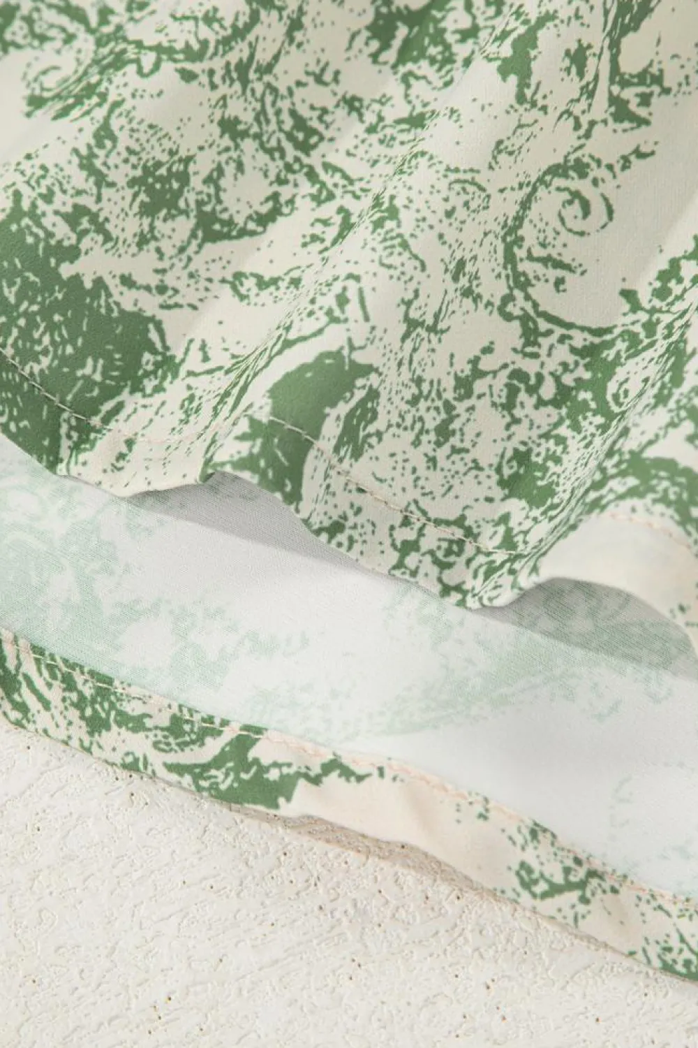 Discount Dear-Lover Landscape Print Tied 3/4 Sleeve Shirt with Sash Green