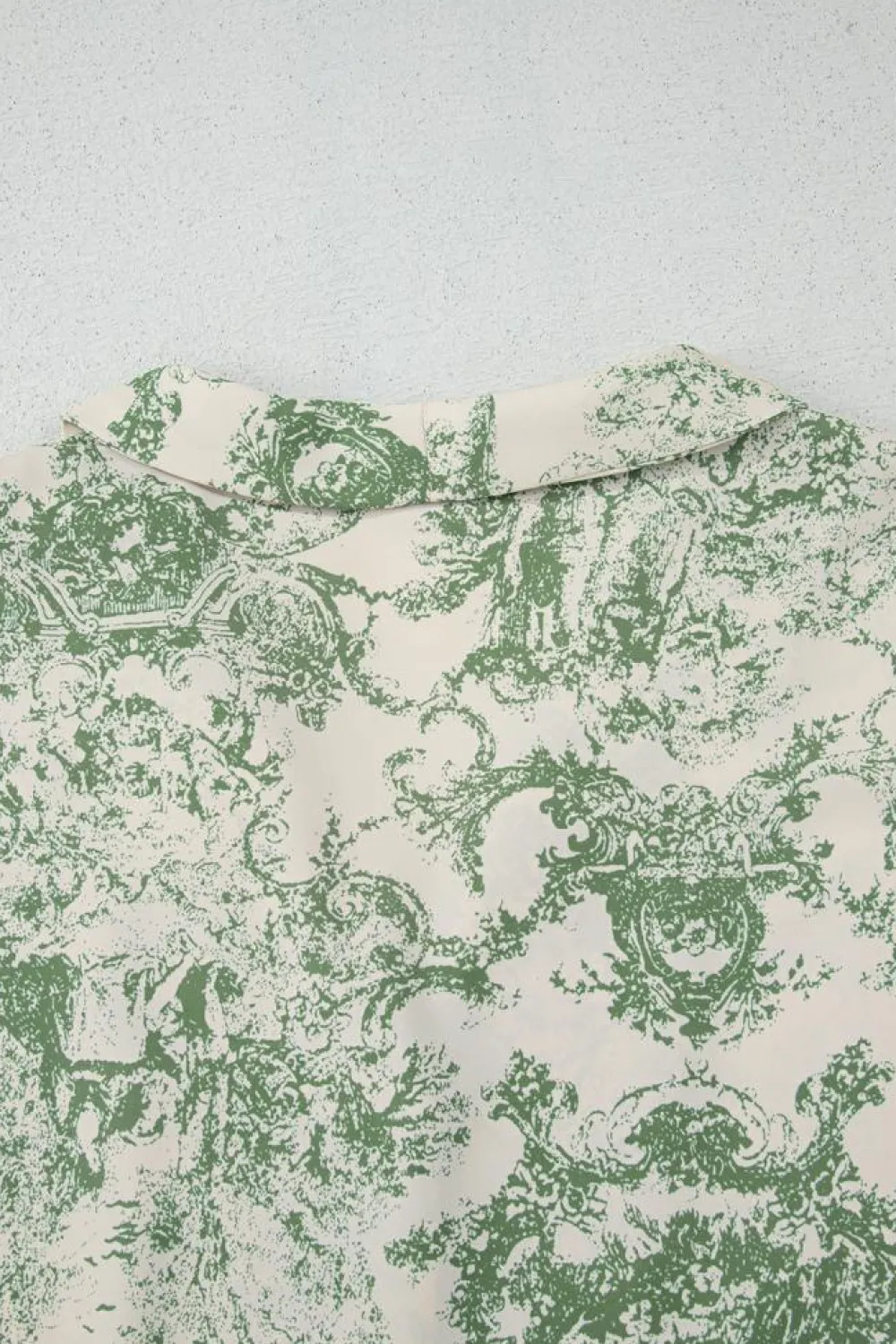 Discount Dear-Lover Landscape Print Tied 3/4 Sleeve Shirt with Sash Green
