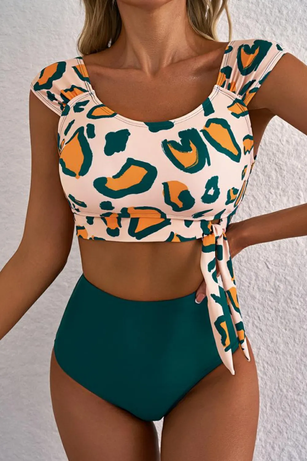Outlet Dear-Lover Leopard Print U Neck Knotted High Waist Bikini Set Green