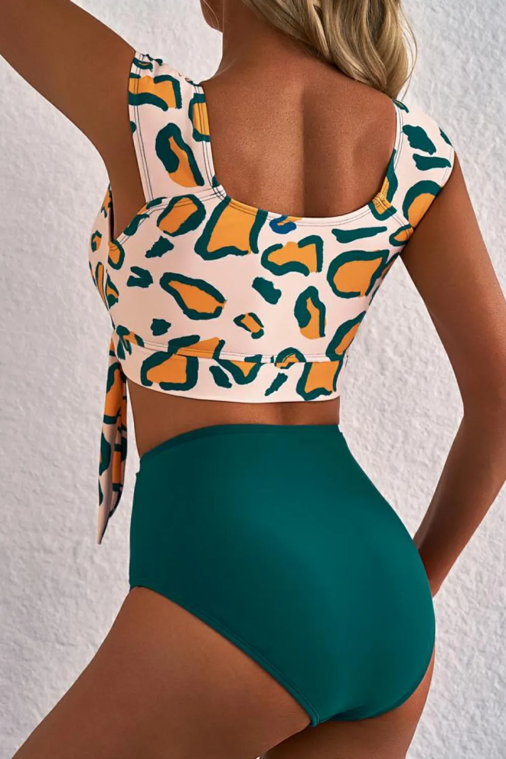 Outlet Dear-Lover Leopard Print U Neck Knotted High Waist Bikini Set Green