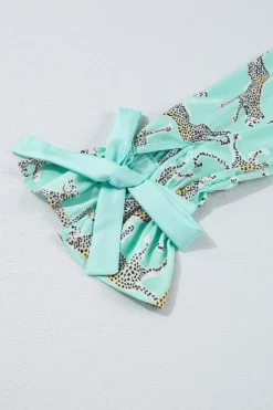 Best Dear-Lover Leopard Satin Ruffle Pajama Short Set Green