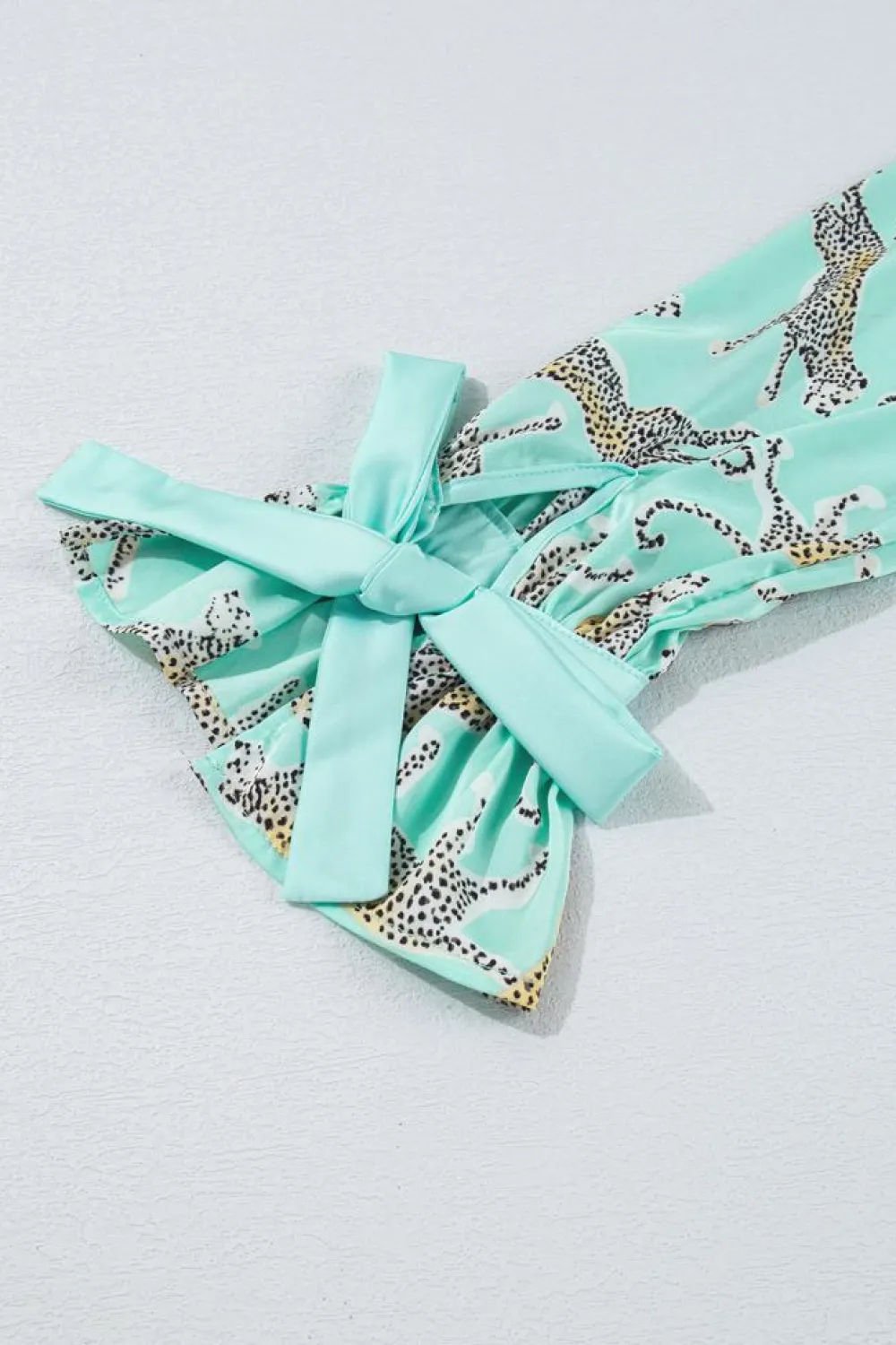 Best Dear-Lover Leopard Satin Ruffle Pajama Short Set Green