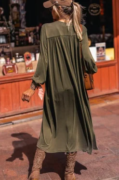Discount Dear-Lover Lightweight Long Sleeve Open Front Duster Cardigan Green