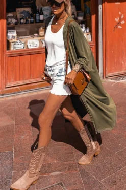 Discount Dear-Lover Lightweight Long Sleeve Open Front Duster Cardigan Green