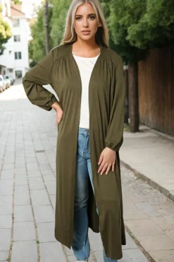 Discount Dear-Lover Lightweight Long Sleeve Open Front Duster Cardigan Green