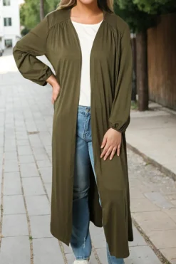 Discount Dear-Lover Lightweight Long Sleeve Open Front Duster Cardigan Green