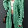New Dear-Lover Long Line Open Front Knitted Cardigan with Pockets Green