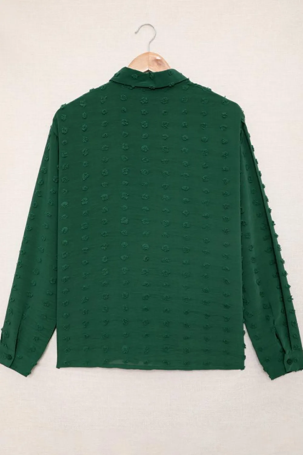 Fashion Dear-Lover Long Sleeve Button Fuzzy Polka Dot Shirt Green