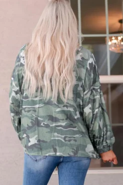 Outlet Dear-Lover Long Sleeve Camo Print Oversize Hoodie Green