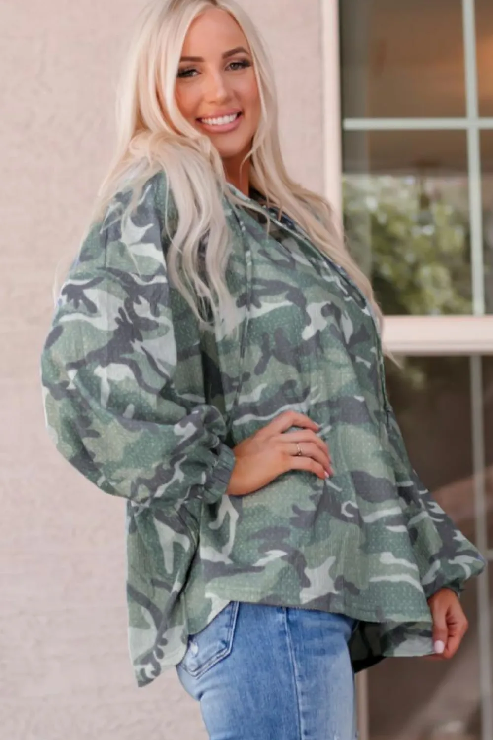 Outlet Dear-Lover Long Sleeve Camo Print Oversize Hoodie Green