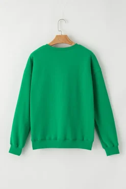 Online Dear-Lover LUCKY Aphabet Chenille Embroidered Pullover Sweatshirt Green