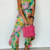 Hot Dear-Lover Mix Tropical Print Strapless Ruffled Jumpsuit Green
