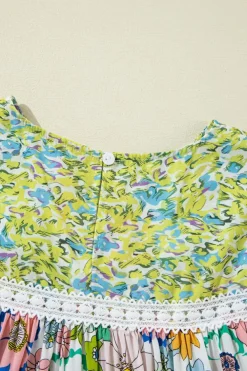 Outlet Dear-Lover Mixed Floral Print Long Sleeve Blouse Green