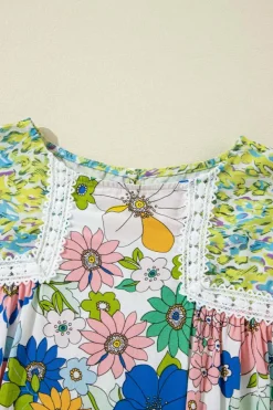 Outlet Dear-Lover Mixed Floral Print Long Sleeve Blouse Green