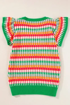 Sale Dear-Lover Multi Flutter Sleeve Knitted Sweater Top Green