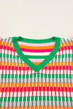 Sale Dear-Lover Multi Flutter Sleeve Knitted Sweater Top Green