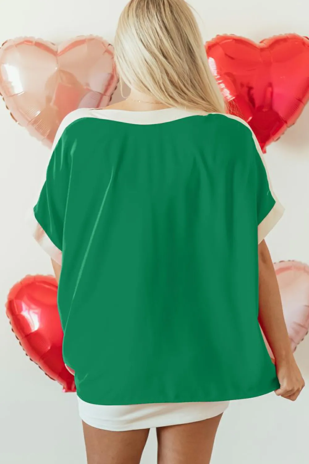 Online Dear-Lover Oversized Color Block Boat Neck Tunic Blouse Green