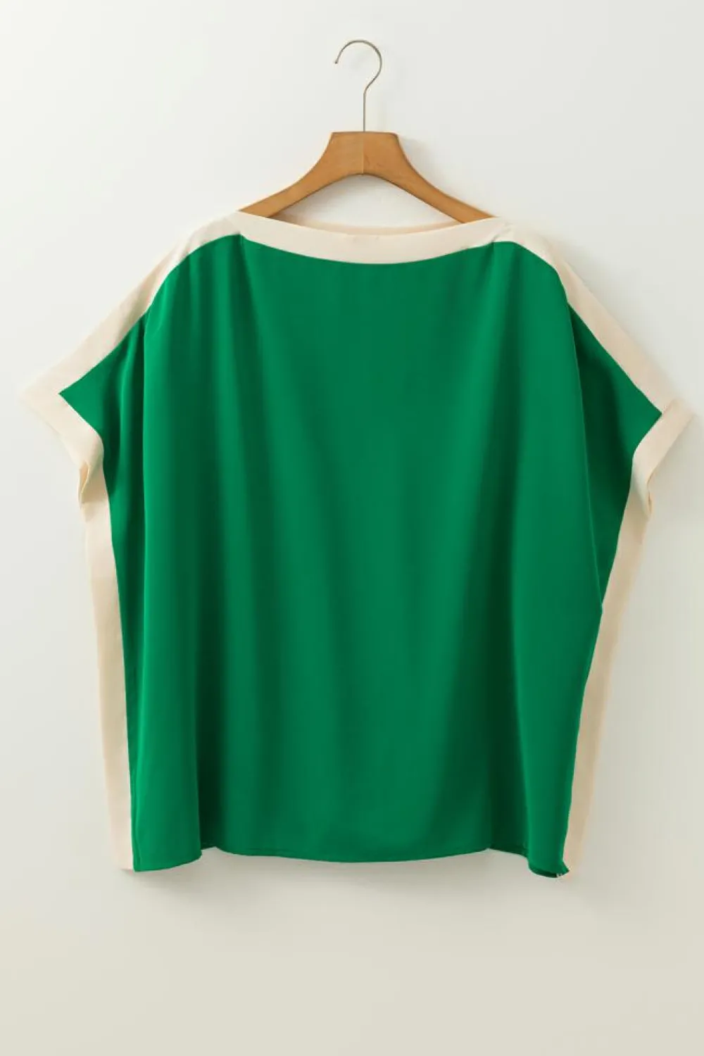 Online Dear-Lover Oversized Color Block Boat Neck Tunic Blouse Green