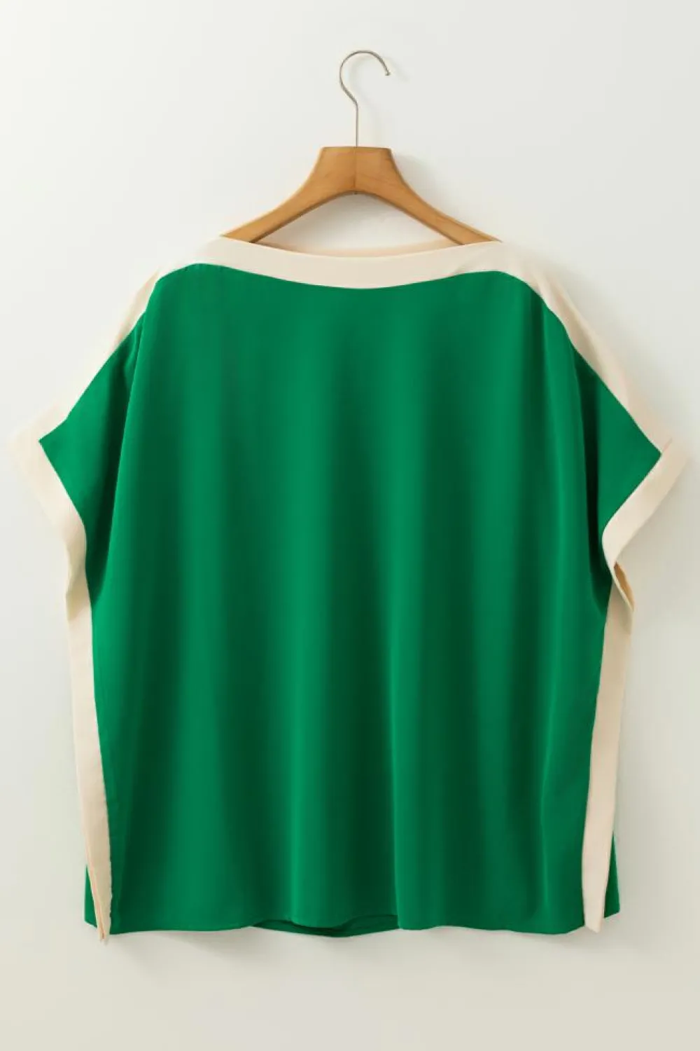 Online Dear-Lover Oversized Color Block Boat Neck Tunic Blouse Green