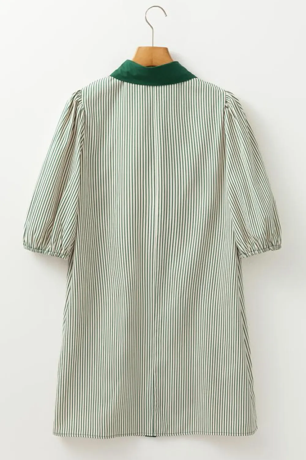 Online Dear-Lover Patch Pockets Button Down Short Puff Sleeve Dress Green