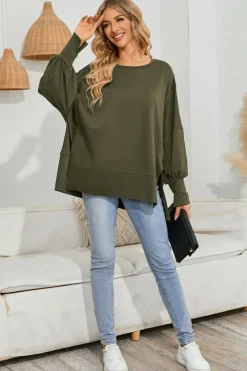 Discount Dear-Lover Patchwork Drop Shoulder Oversized Top Green