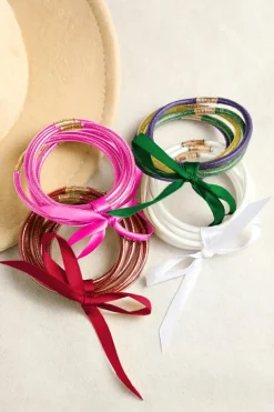 Discount Dear-Lover 5pcs Glitter Jelly Bow Knot Ribbon Bracelet Set Green