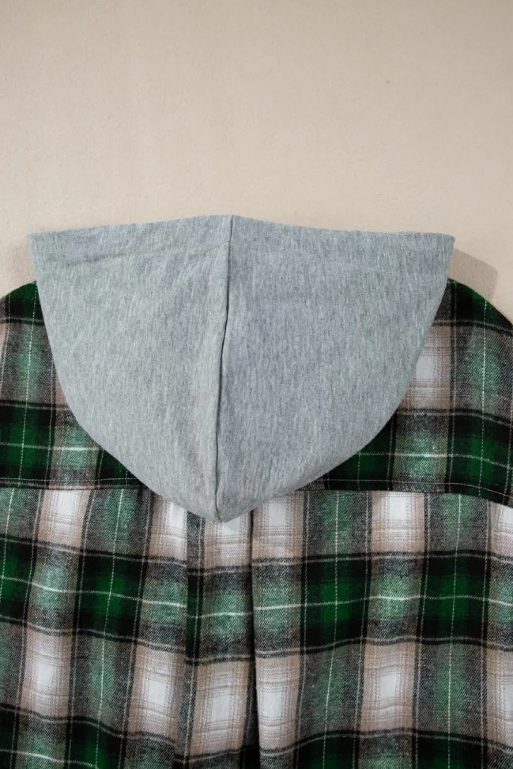 New Dear-Lover Plaid Print Chest Pocket Buttoned Hooded Shacket Green