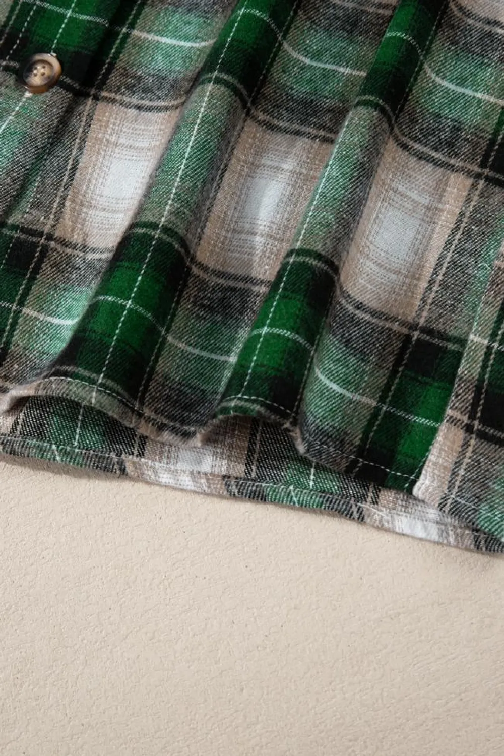 New Dear-Lover Plaid Print Chest Pocket Buttoned Hooded Shacket Green