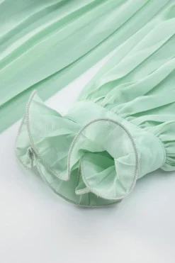 New Dear-Lover Pleated Ruffled Tie Waist Buttons V Neck Romper Green