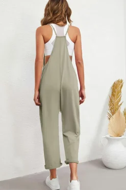 Online Dear-Lover Pocketed Adjustable Spaghetti Strap Straight Leg Jumpsuit Green
