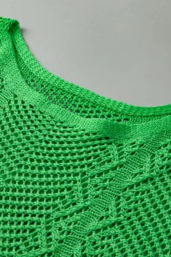 Sale Dear-Lover Pointelle Knit Scallop Edge Short Sleeve Top Green