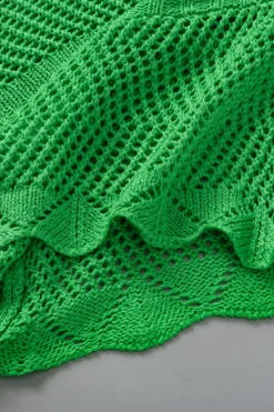 Sale Dear-Lover Pointelle Knit Scallop Edge Short Sleeve Top Green