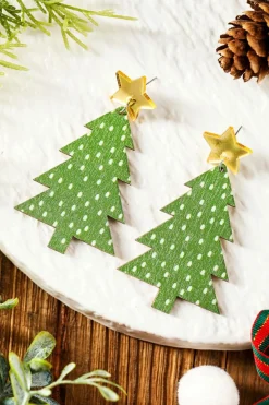 Online Dear-Lover Polka Dot Print Christmas Dangle Earrings Green
