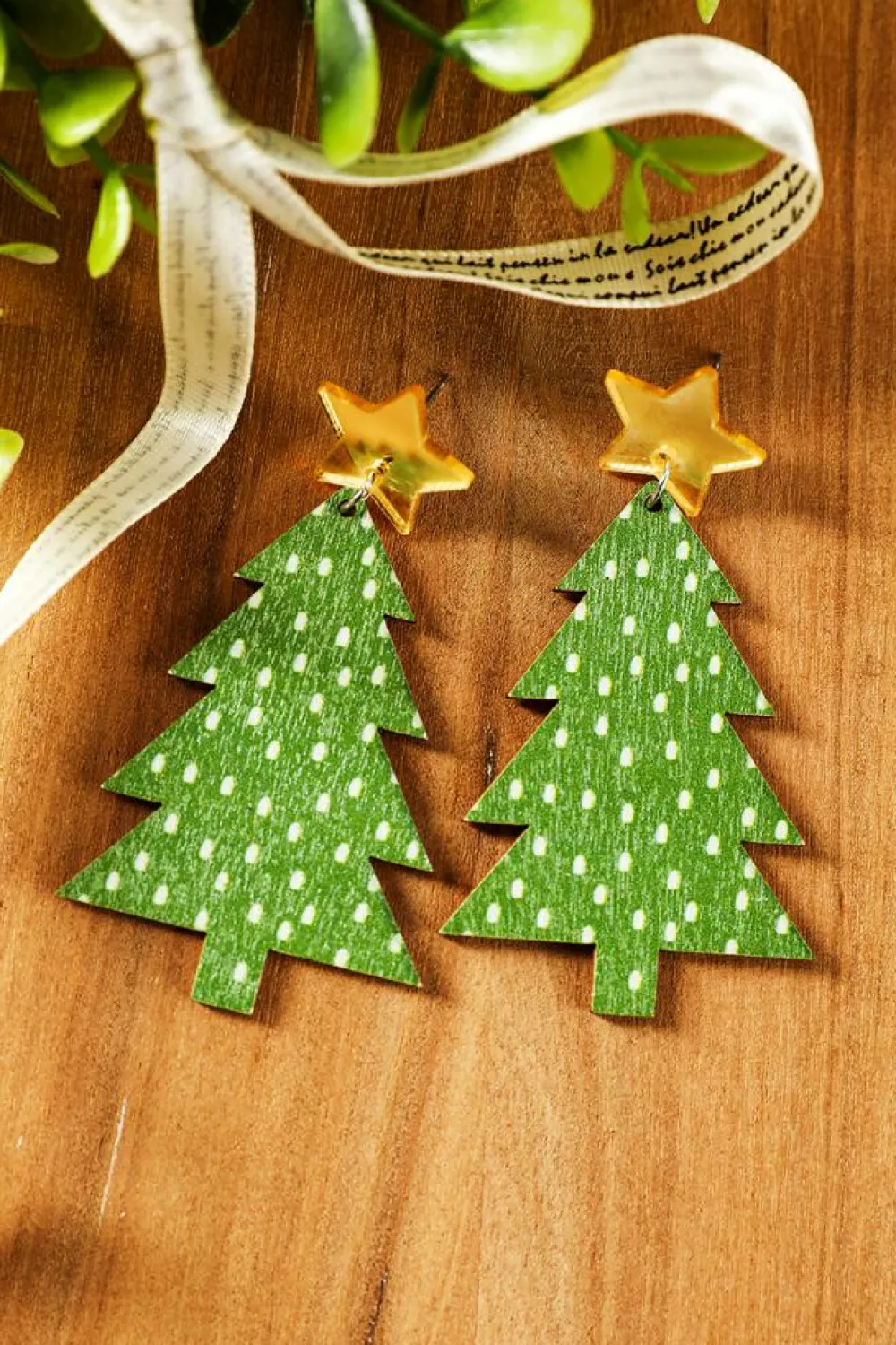 Online Dear-Lover Polka Dot Print Christmas Dangle Earrings Green