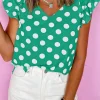 Fashion Dear-Lover Polka Dot Print Ruffled Sleeve V Neck Blouse Green