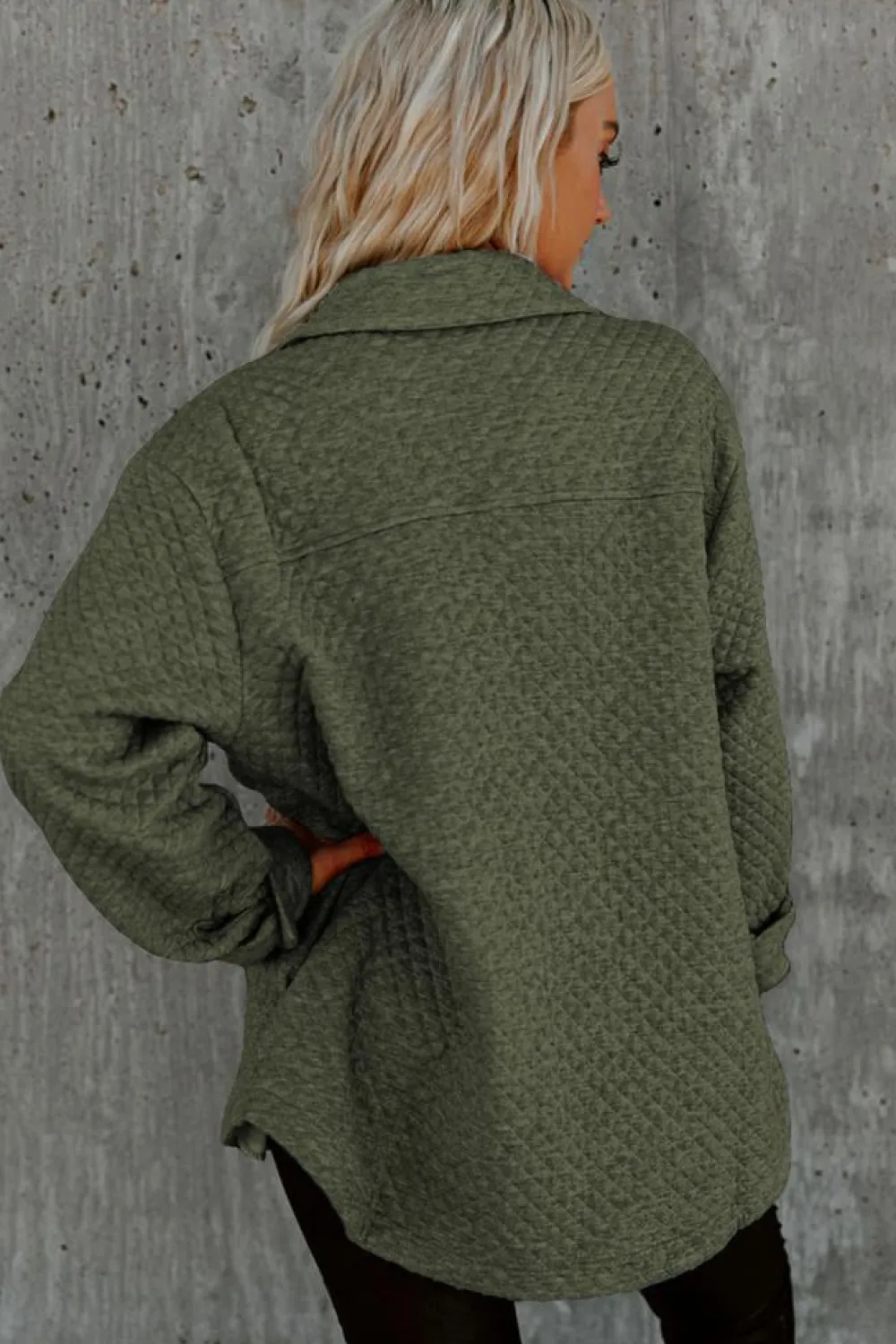Best Dear-Lover Retro Quilted Flap Pocket Button Shacket Green
