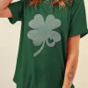 Outlet Dear-Lover Rhinestone Four Leaf Clover Graphic St Patrick Crewneck Tee Green