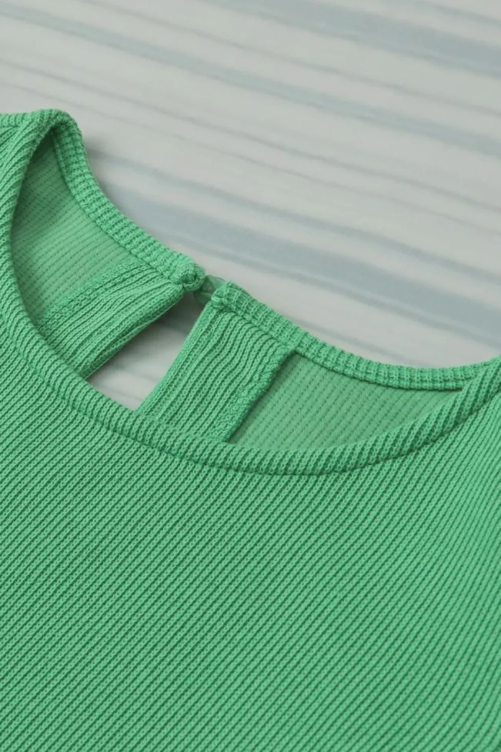 Online Dear-Lover Ribbed Knit Puffy Ruffle Sleeve Blouse Green