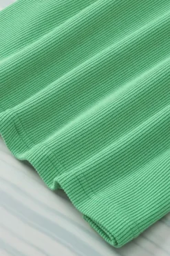 Online Dear-Lover Ribbed Knit Puffy Ruffle Sleeve Blouse Green
