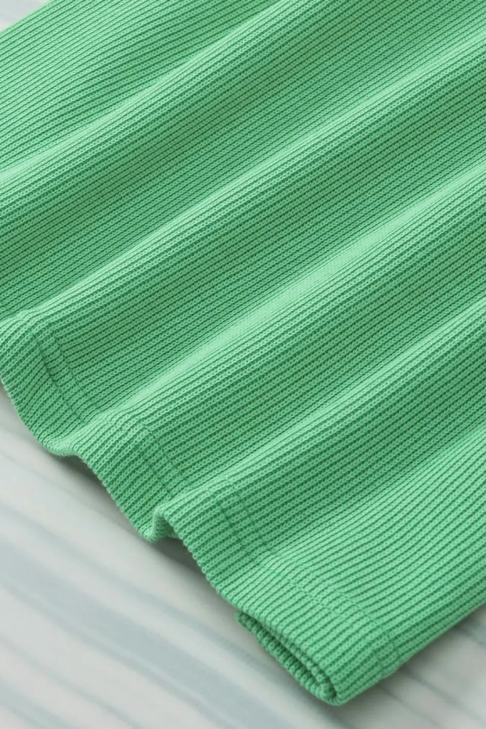 Online Dear-Lover Ribbed Knit Puffy Ruffle Sleeve Blouse Green