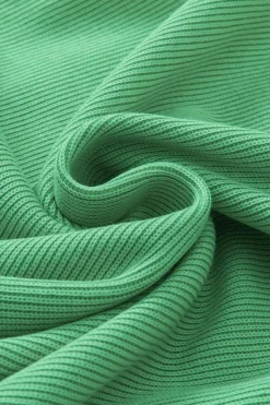 Online Dear-Lover Ribbed Knit Puffy Ruffle Sleeve Blouse Green