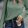 New Dear-Lover Ribbed Round Neck Knit Long Sleeve Top Green