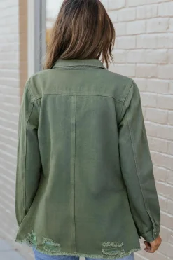Fashion Dear-Lover Ripped Denim Jacket Green
