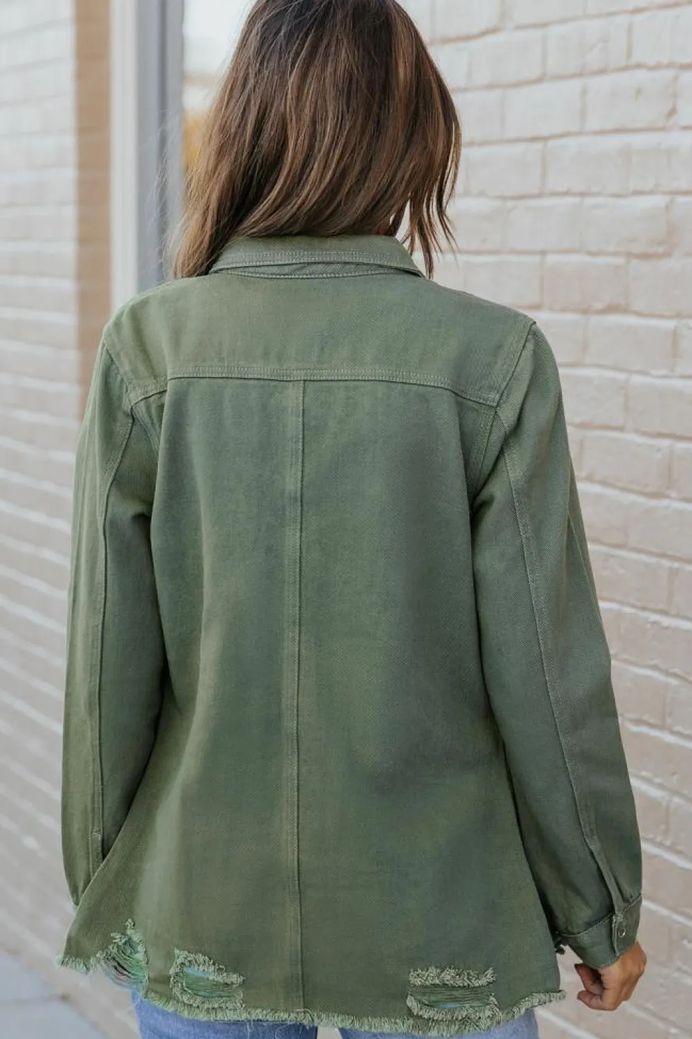 Fashion Dear-Lover Ripped Denim Jacket Green