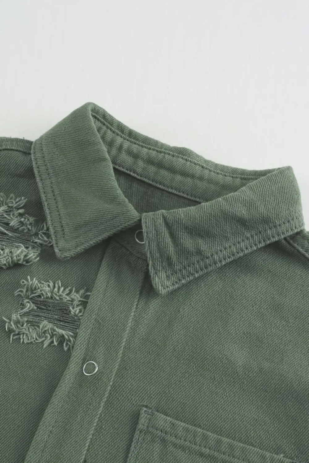 Fashion Dear-Lover Ripped Denim Jacket Green