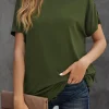 Sale Dear-Lover Round Neck Short Sleeve Solid Color Tee Green