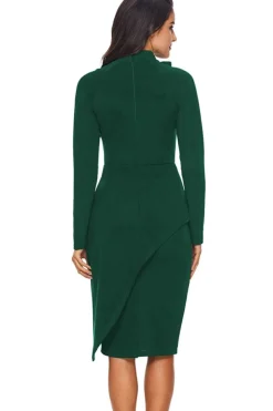 Clearance Dear-Lover Royal Blue Asymmetric Peplum Style Pussy Bow Dress Green