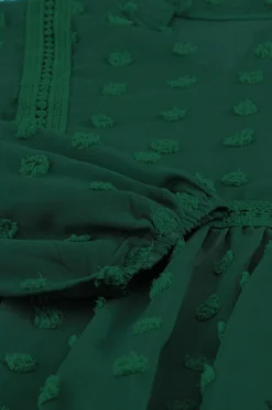 Sale Dear-Lover Ruffled Split Neck Lace Hollow Out Puff Sleeve Polka Dot Blouse Green