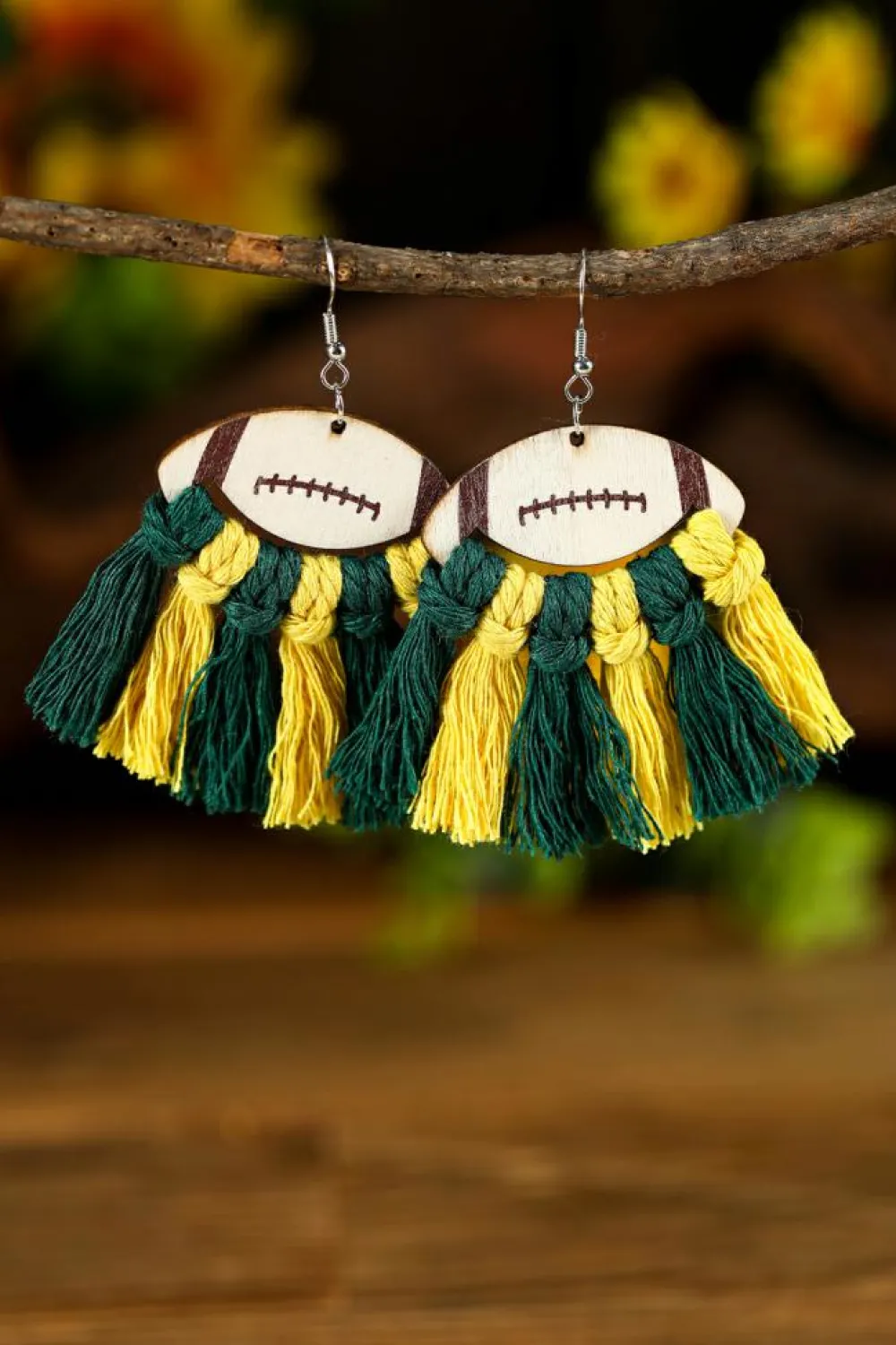 Clearance Dear-Lover Rugby Football Color Block Braided Tasseled Drop Earrings Green