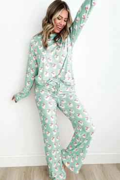 New Dear-Lover Santa Claus Striped Print Loose Fit Two Piece Lounge Set Green